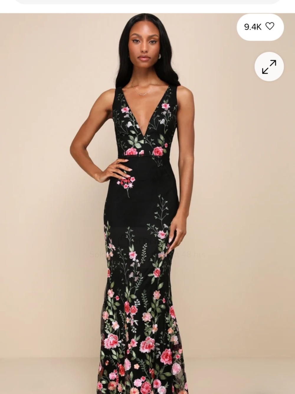 Lulu's Black Maxi Dress with Pink Floral Embroidery
